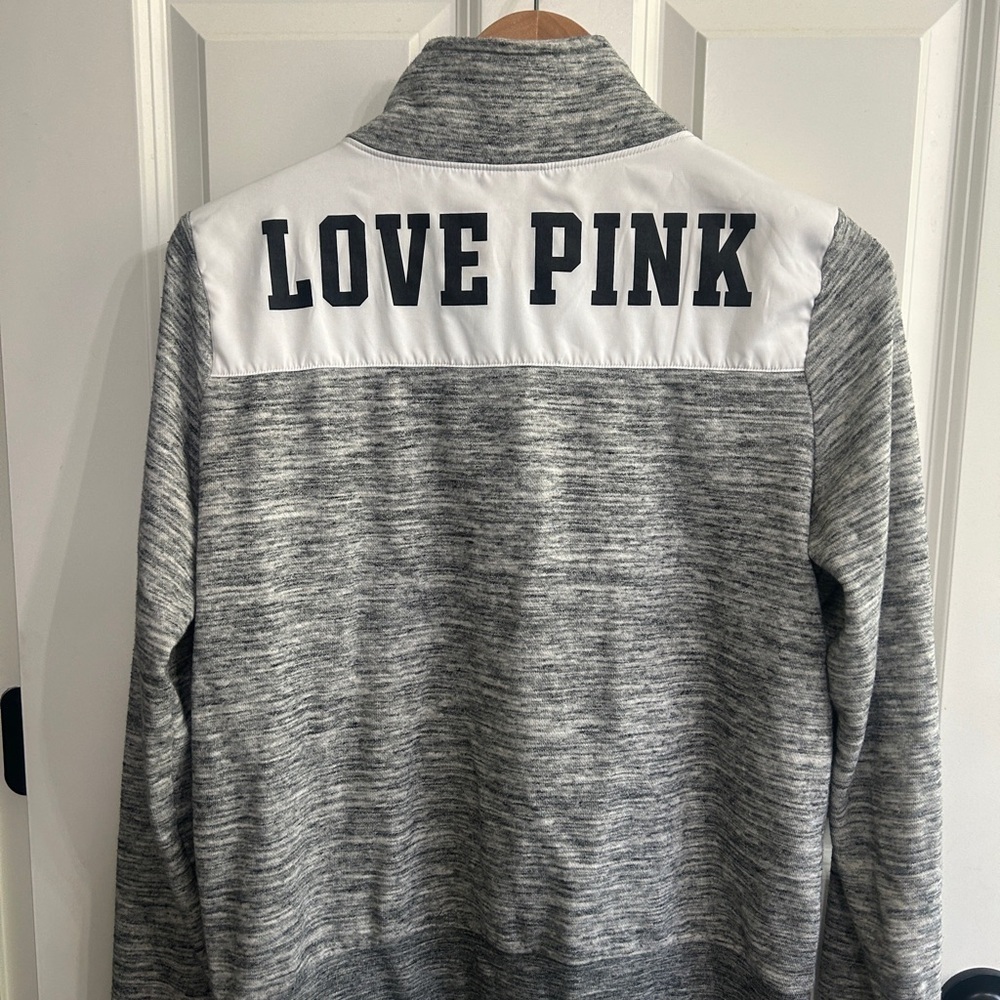 PINK Victoria's Secret size M  Gray and White quarter zip pullover LOVE PINK. - Picture 2 of 10